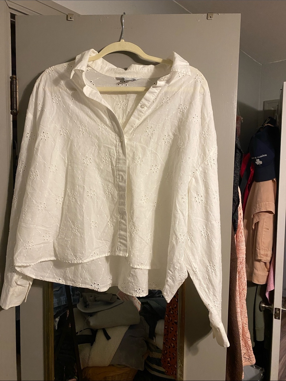 Old Navy White Eyelet Button-Down Blouse